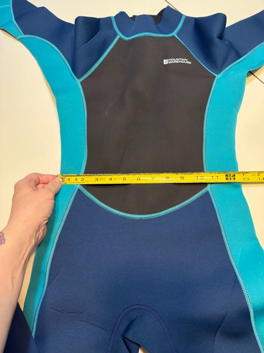 Mountain Warehouse Kids 11-12 Full Neoprene Wetsuit in navy and aqua